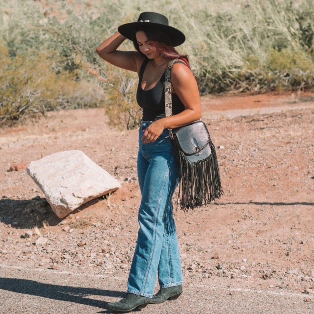 Vintage Louis Vuitton Epi Upcycled Boho Fringe Leather Crossbody